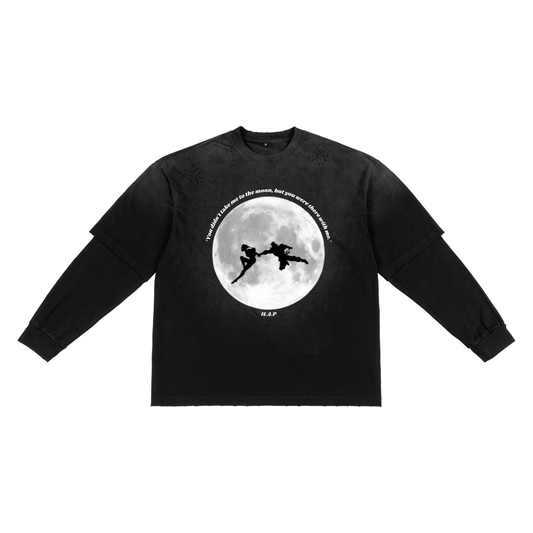 Cyber Moon // Unisex Sunfade Hand-Frayed Faux Two-Piece T-Shirt