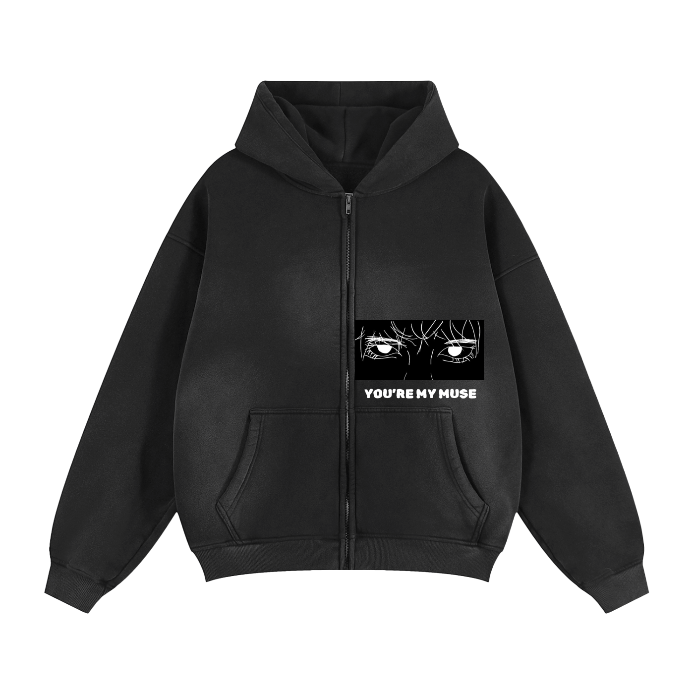 YOU'RE MY MUSE // Unisex Sunfade Two-way Zipper Boxy Hoodie