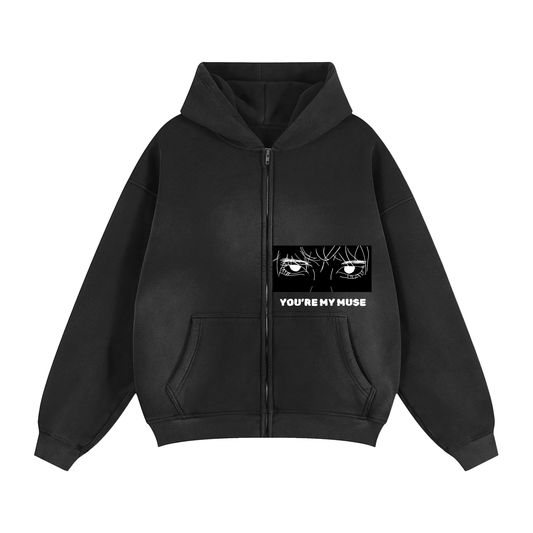 YOU'RE MY MUSE // Unisex Sunfade Two-way Zipper Boxy Hoodie