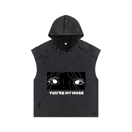 YOU'RE MY MUSE Fem Eyes vers // Unisex Snow Washed Boxy Hooded Tank Top