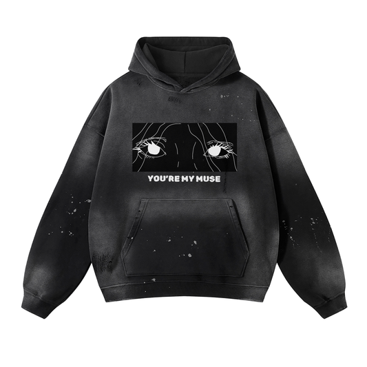 YOU'RE MY MUSE Fem Eyes vers // Unisex Vintage Wash Frayed Fleece Hoodie