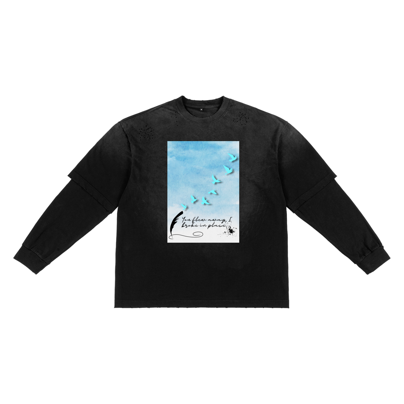 Go Blue // Unisex Sunfade Hand-Frayed Faux Two-Piece T-Shirt